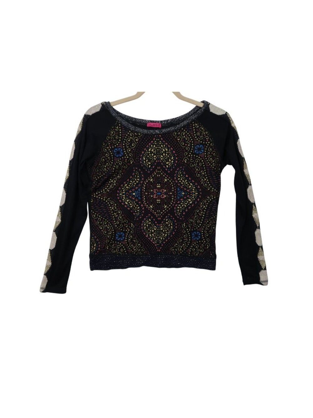 VTG Custo Barcelona XS S Womens Long Sleeve Multicolor Print Top